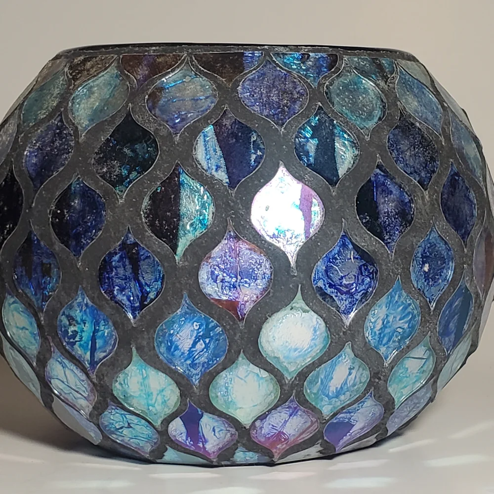 Iridescent Mosaic Glass Candle Holder, Vase, Bowl, Candy Dish NWOT 19